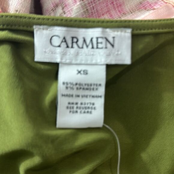 Carmen Marc Valvo Sz XS  Draped Crossover Knit Top OLIVE GREEN  B37 - Picture 8 of 8